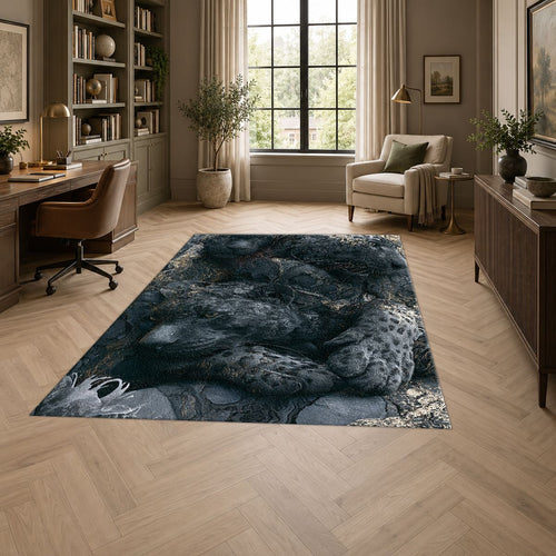 Black Leopard Shadow Abstract printed area rug