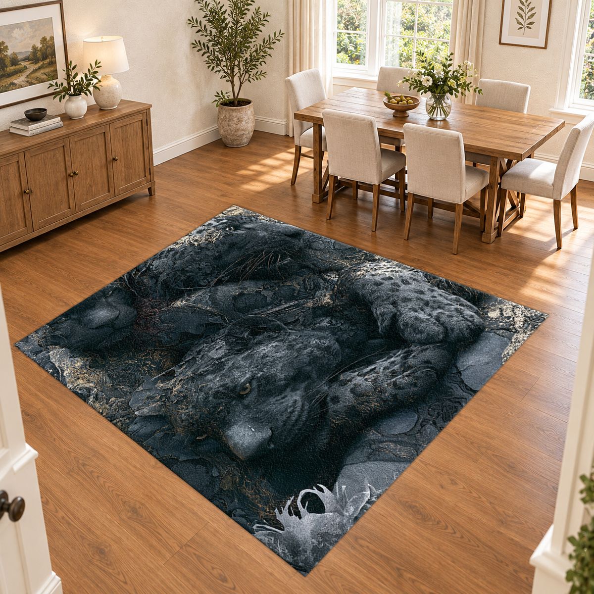 Black Leopard Shadow Abstract printed area rug