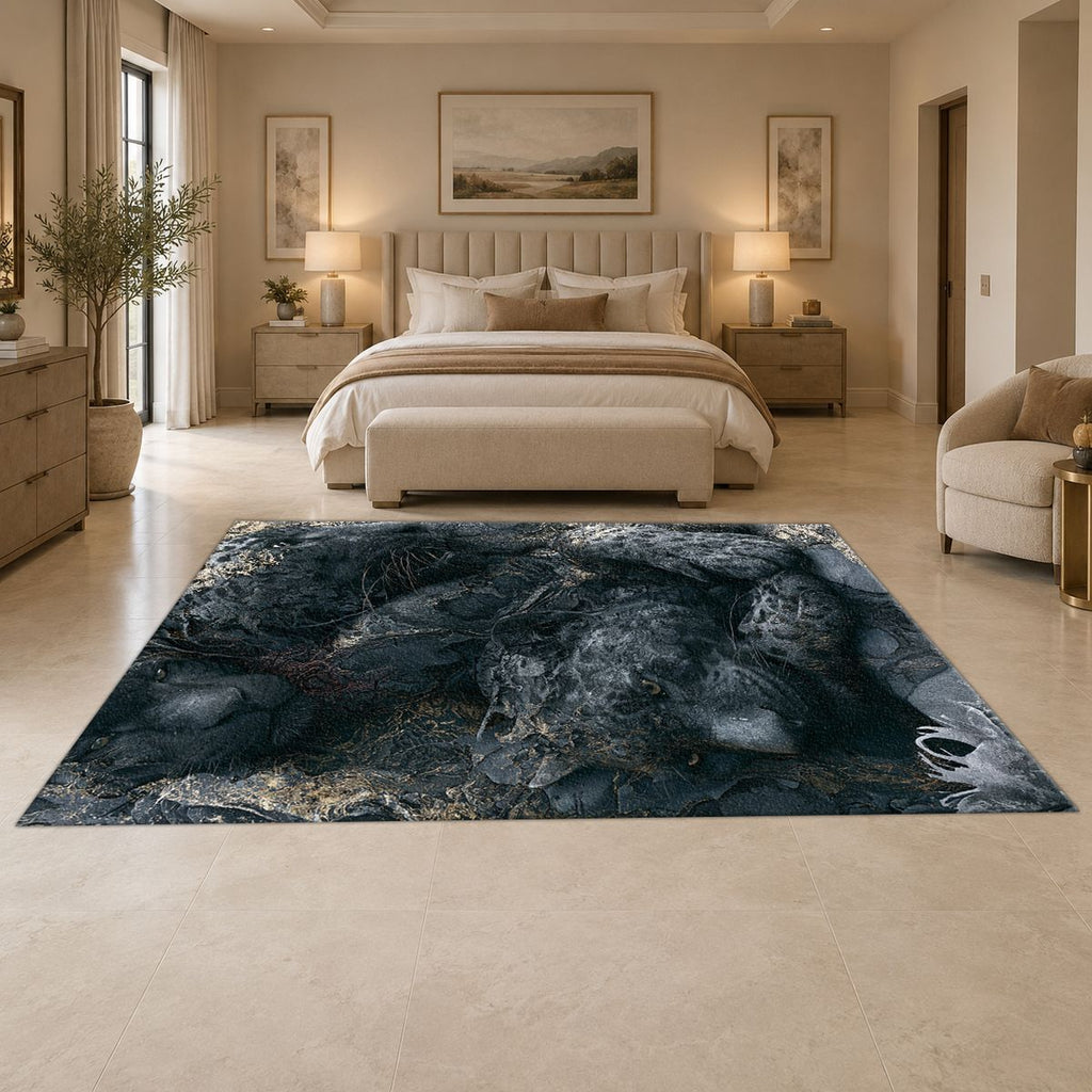 Black Leopard Shadow Abstract printed area rug