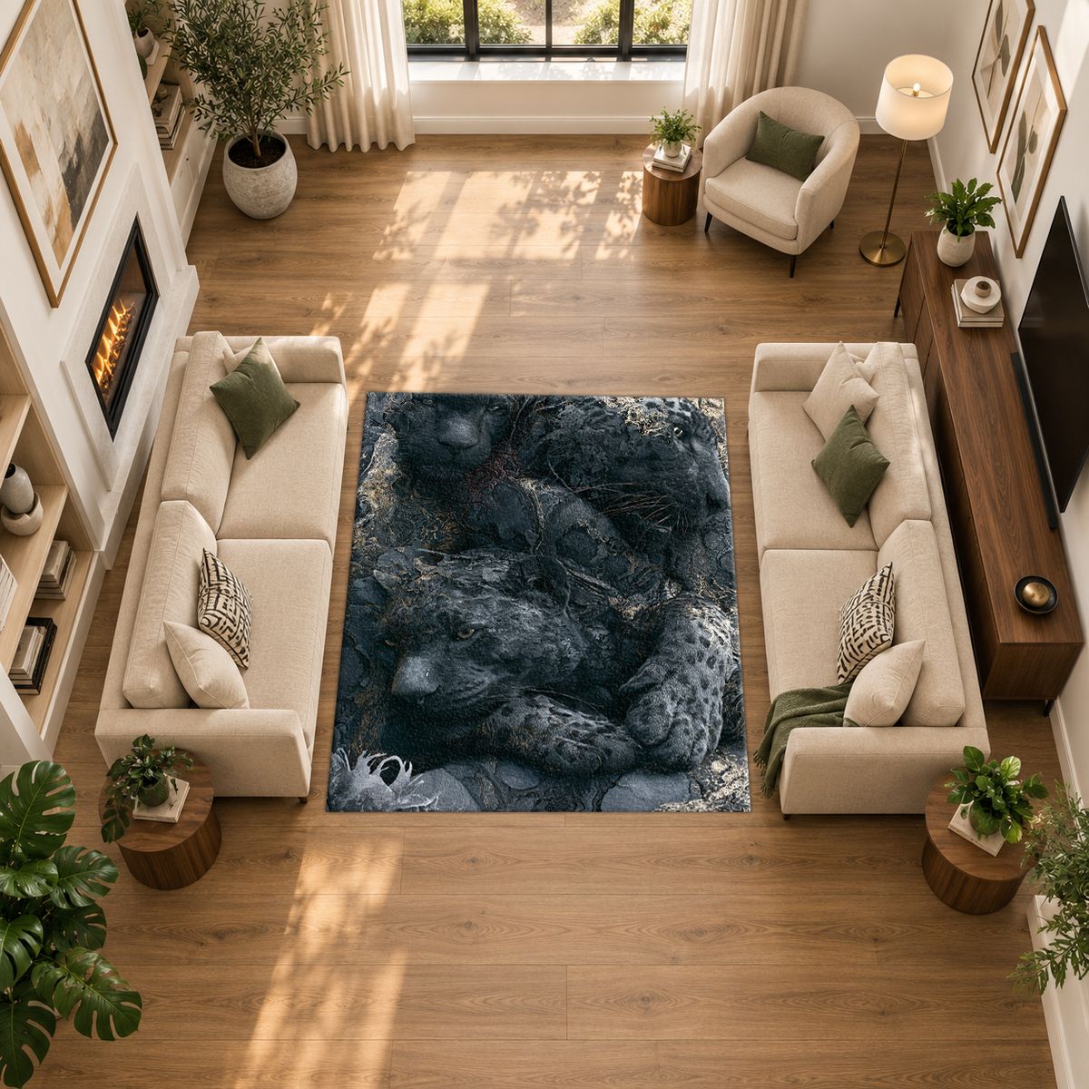 Black Leopard Shadow Abstract printed area rug