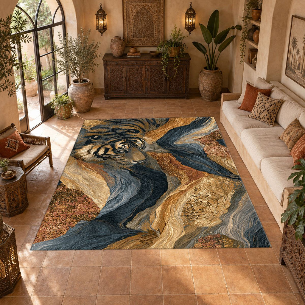 Tiger in Marble Swirls printed area rug