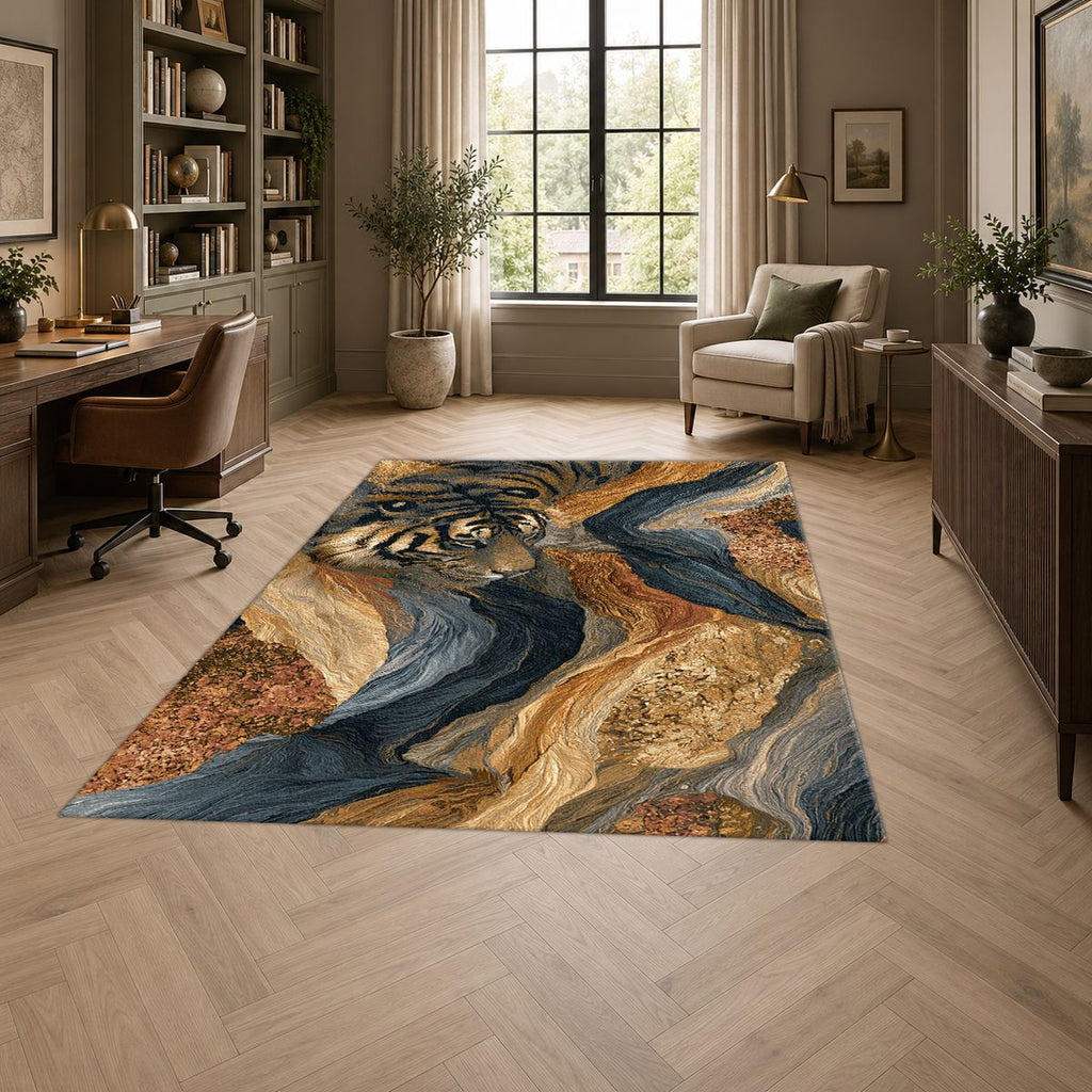 Tiger in Marble Swirls printed area rug