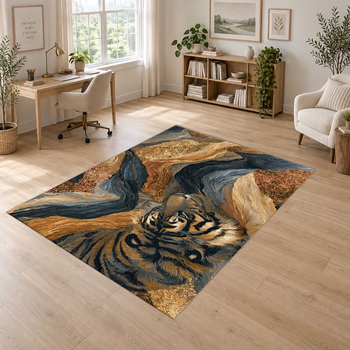 Tiger in Marble Swirls printed area rug