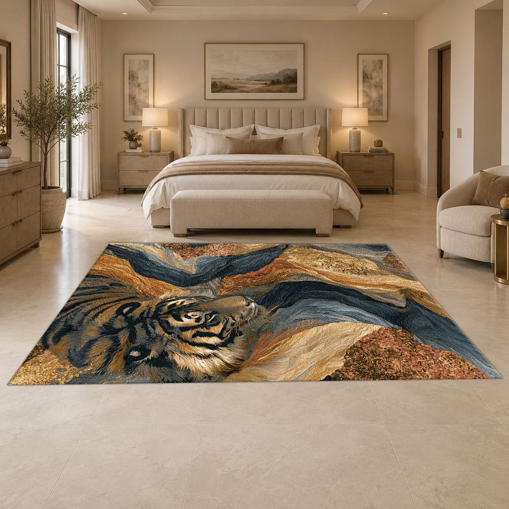 Tiger in Marble Swirls printed area rug