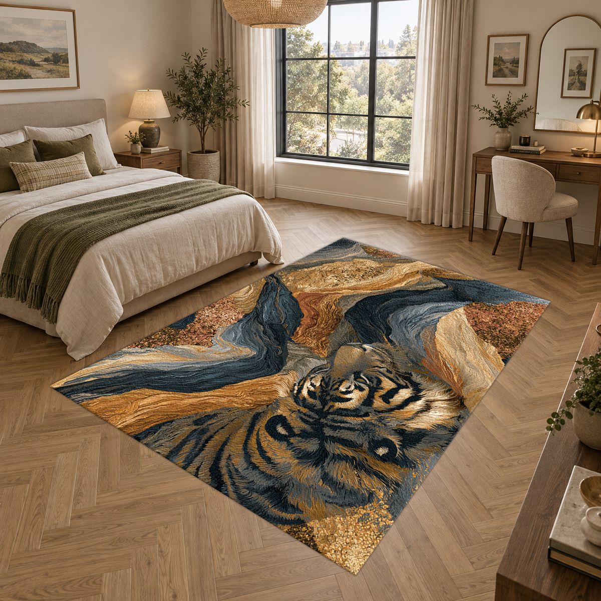 Tiger in Marble Swirls printed area rug