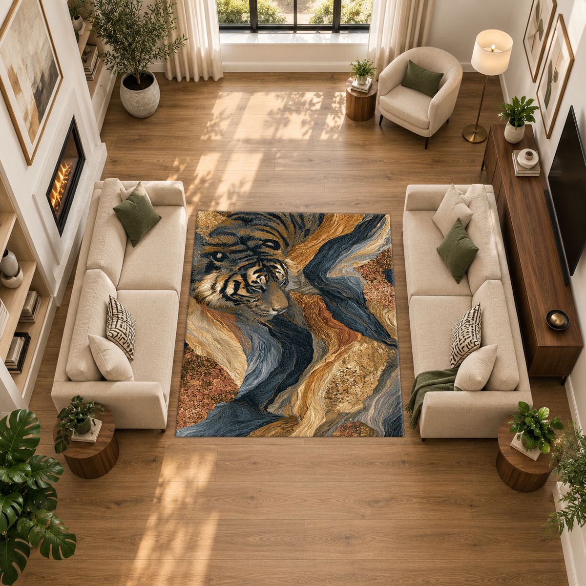 Tiger in Marble Swirls printed area rug