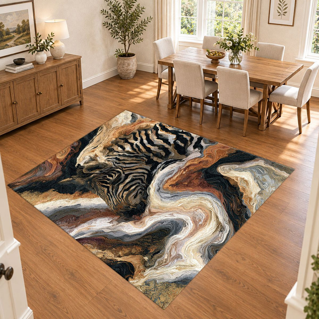 Zebra in Cream Marble Swirls printed area rug