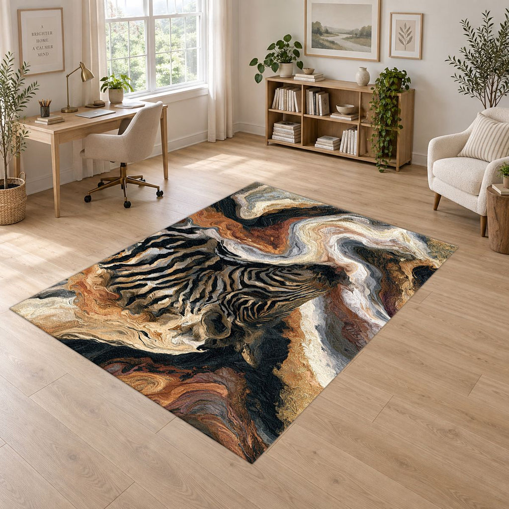 Zebra in Cream Marble Swirls printed area rug