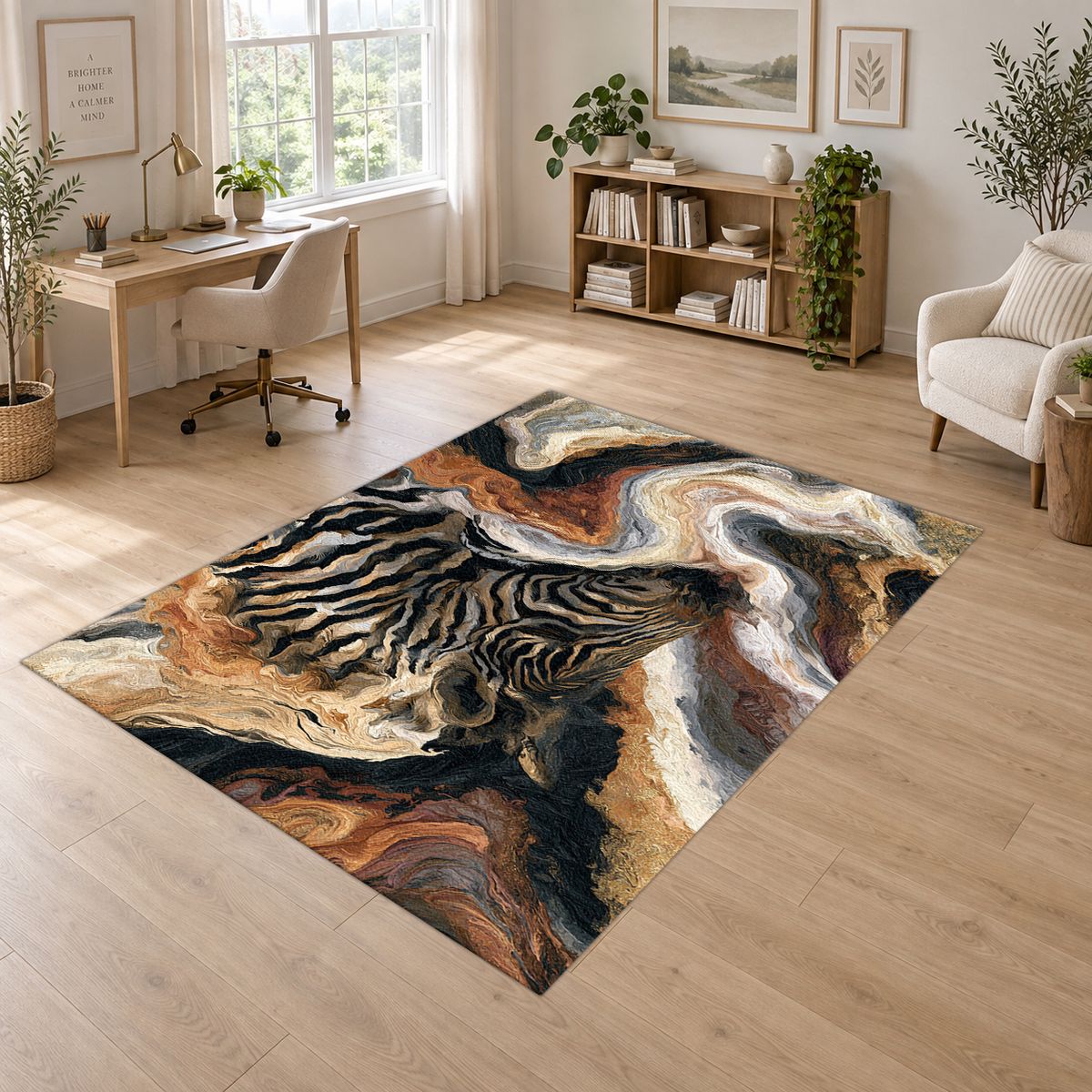 Zebra in Cream Marble Swirls printed area rug