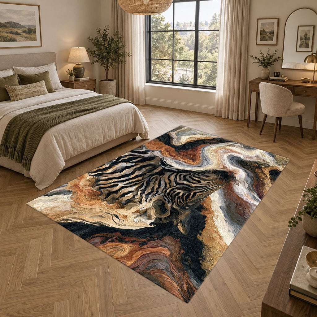 Zebra in Cream Marble Swirls printed area rug