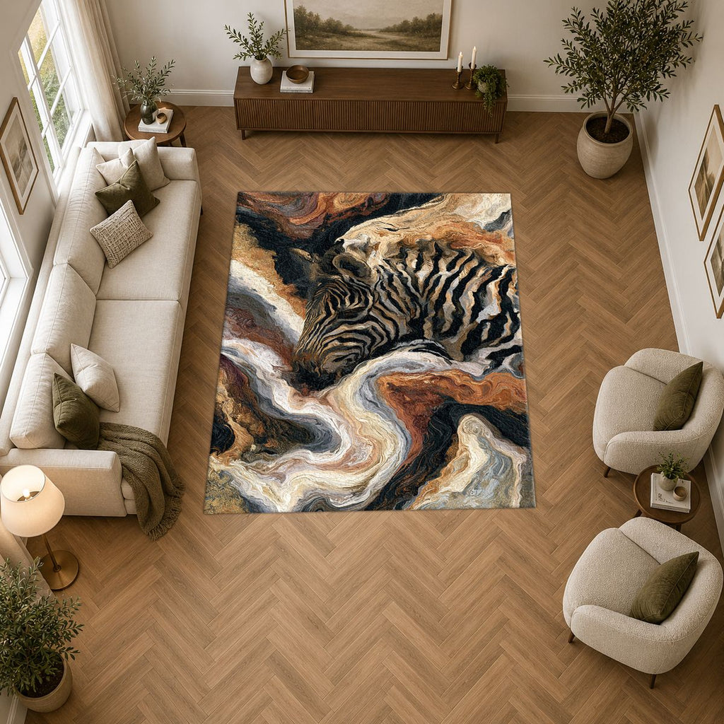 Zebra in Cream Marble Swirls printed area rug