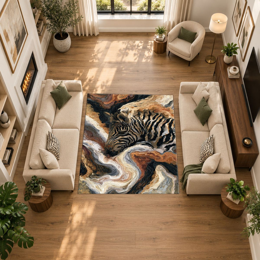 Zebra in Cream Marble Swirls printed area rug