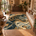 Zebra in Golden Marble Waves printed area rug