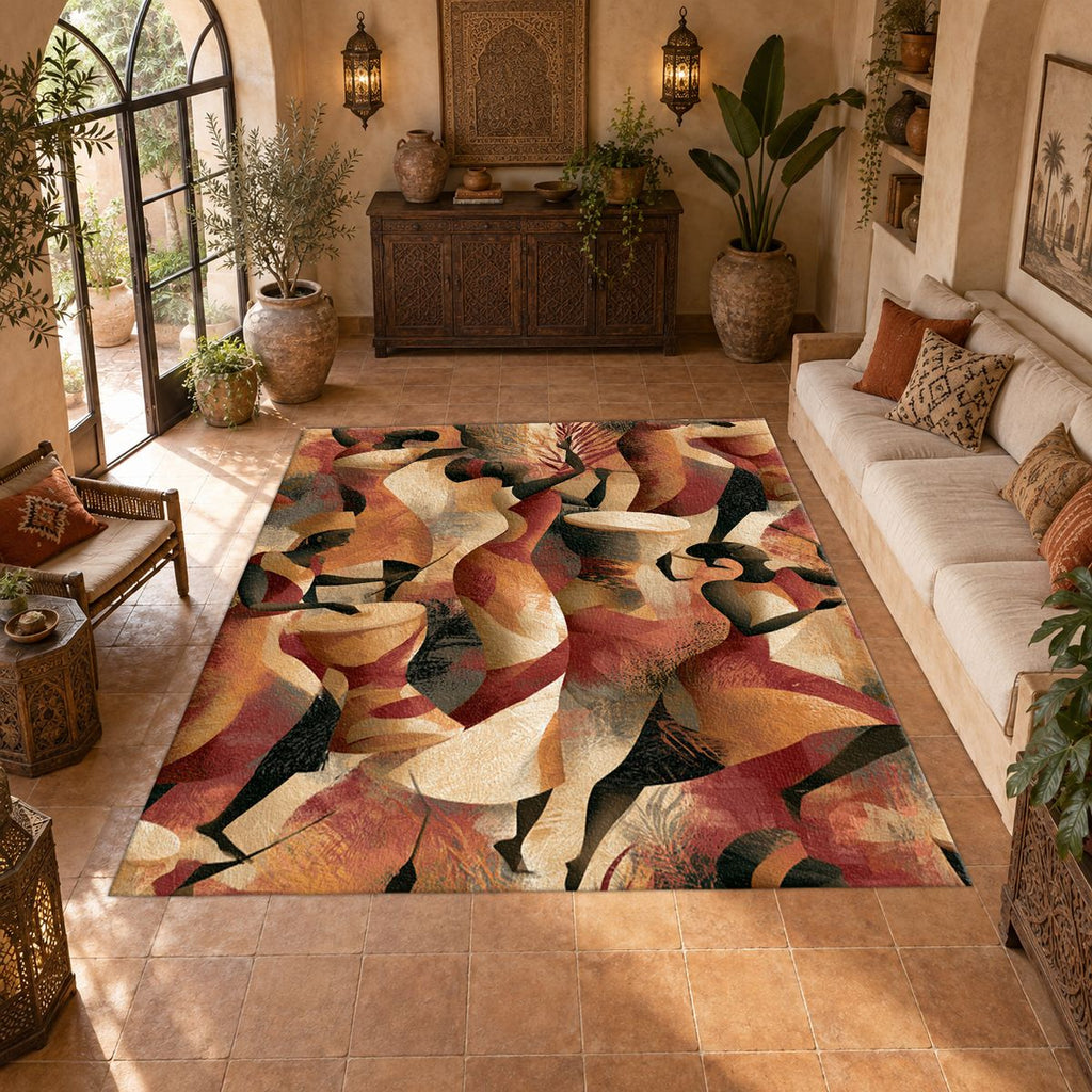 Terracotta Cubist Abstract printed area rug