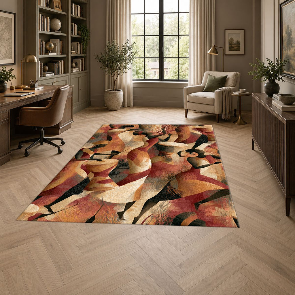Terracotta Cubist Abstract printed area rug