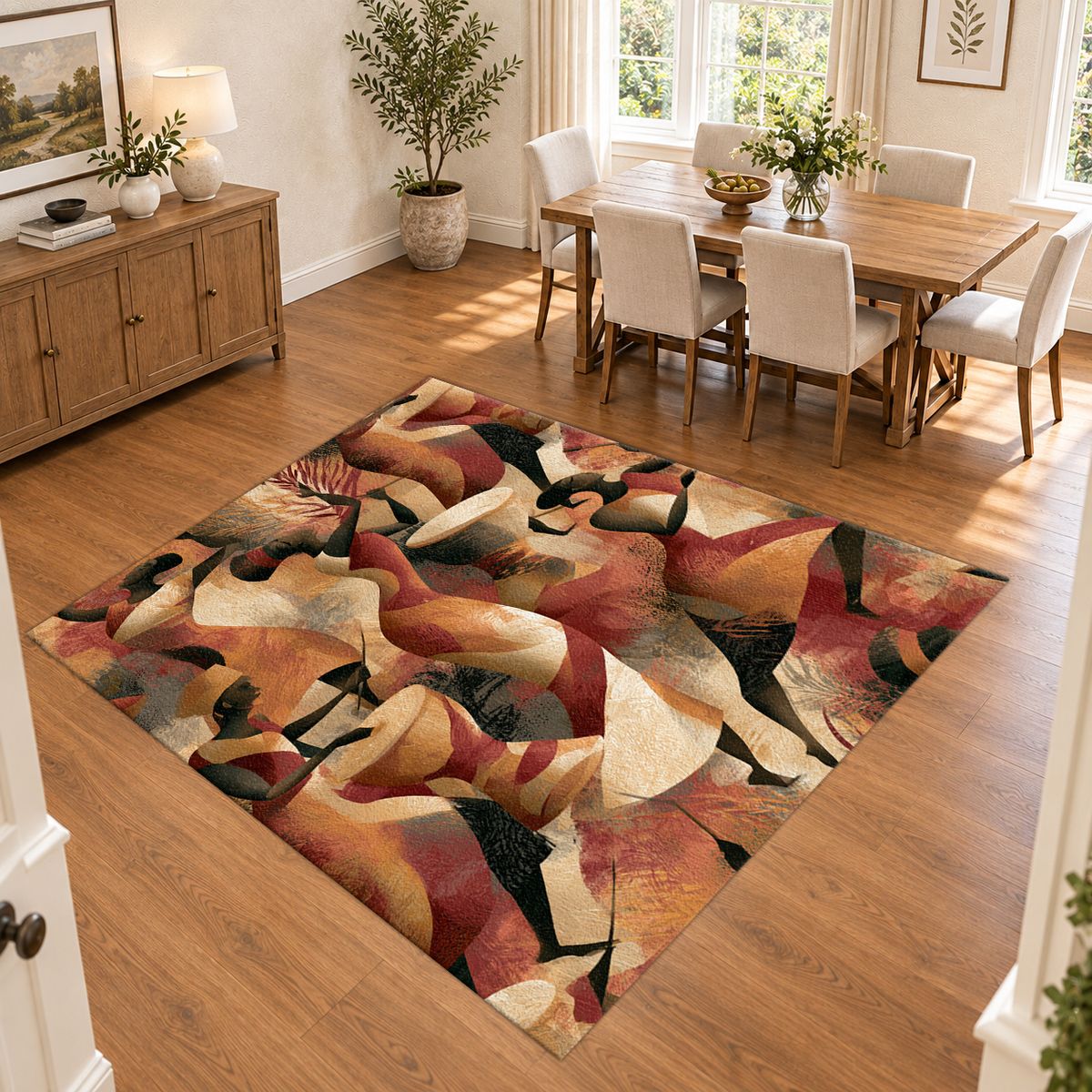 Terracotta Cubist Abstract printed area rug