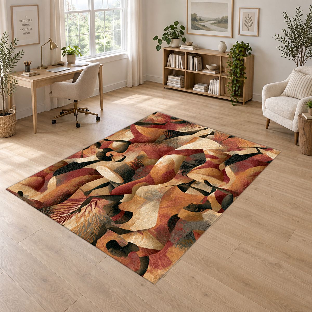 Terracotta Cubist Abstract printed area rug