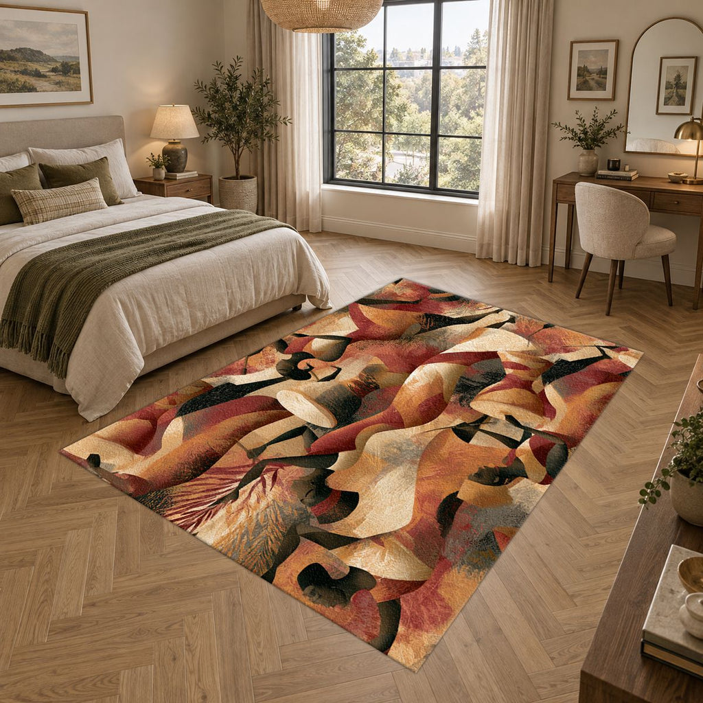 Terracotta Cubist Abstract printed area rug