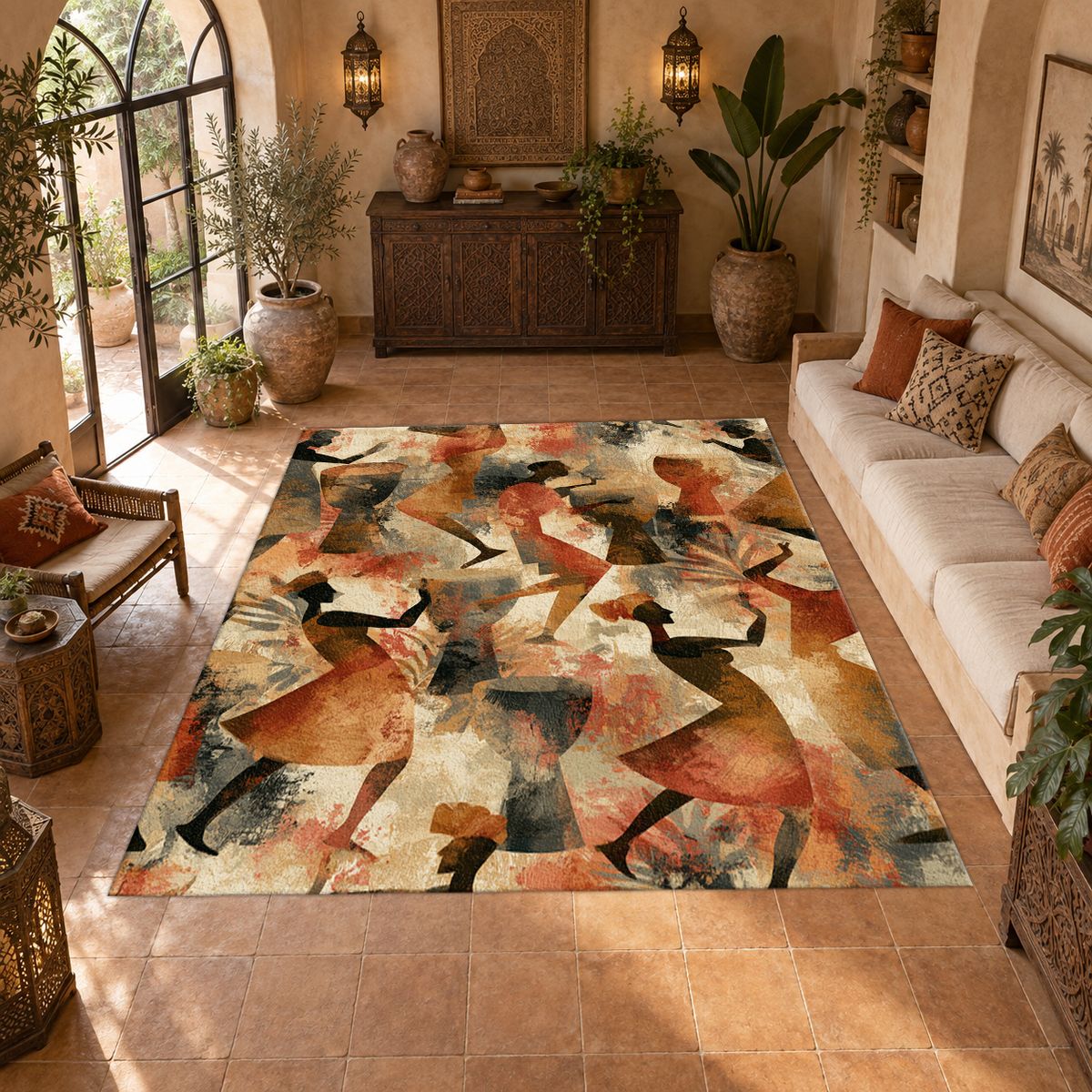 African Dancers Abstract Collage printed area rug