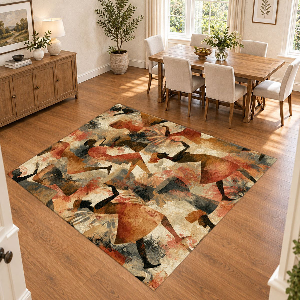 African Dancers Abstract Collage printed area rug
