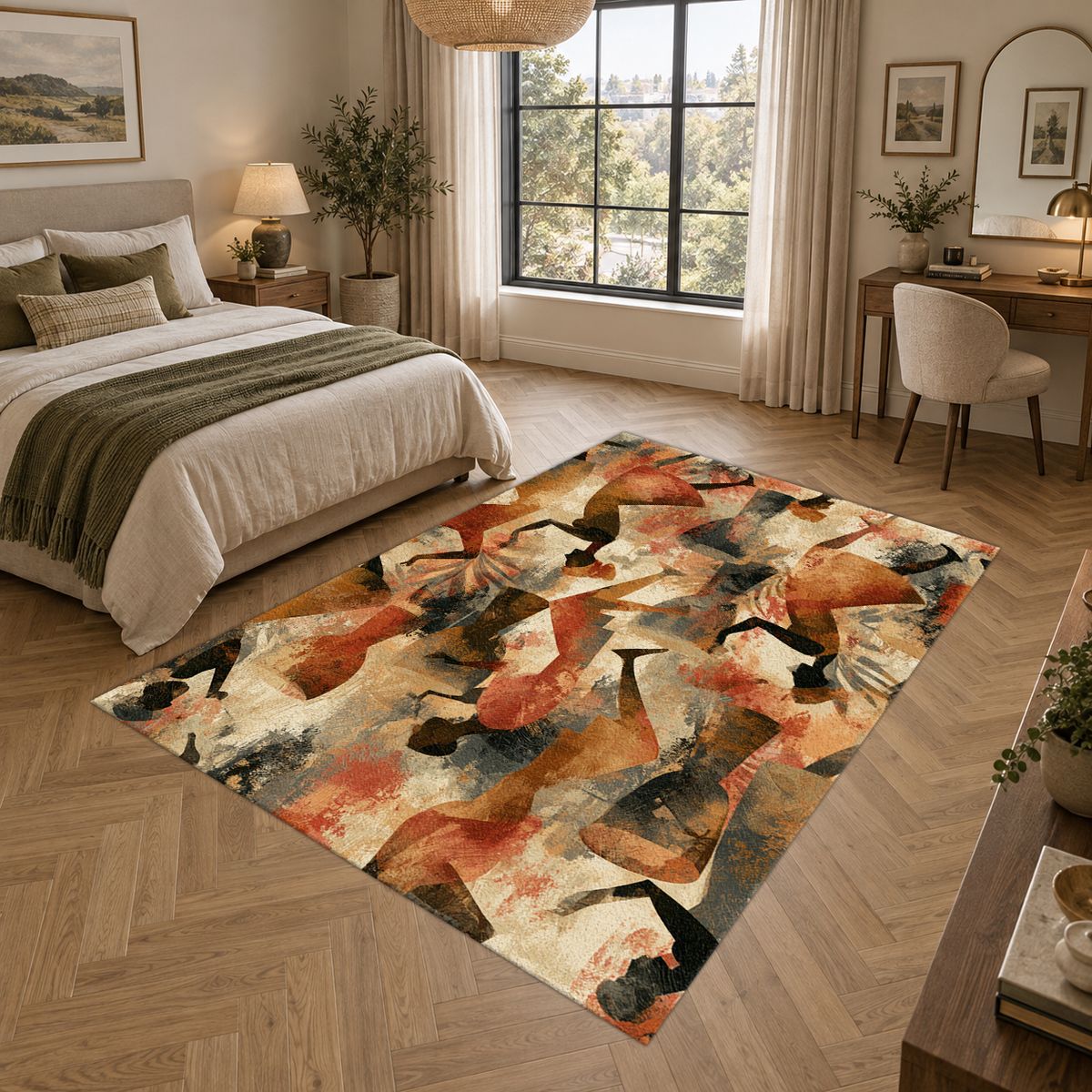 African Dancers Abstract Collage printed area rug