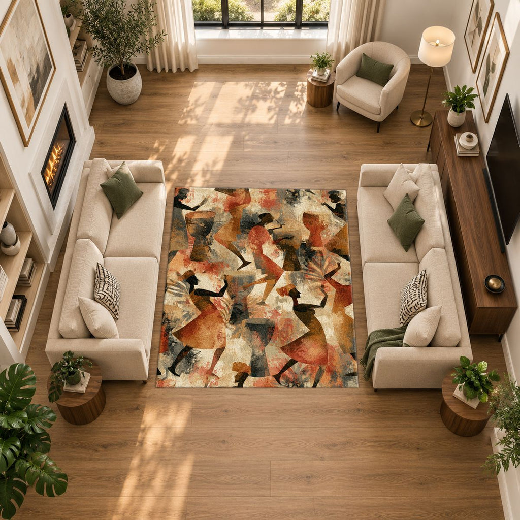 African Dancers Abstract Collage printed area rug