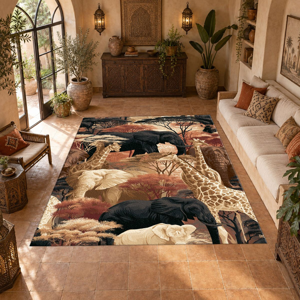African Safari Wildlife Scene printed area rug