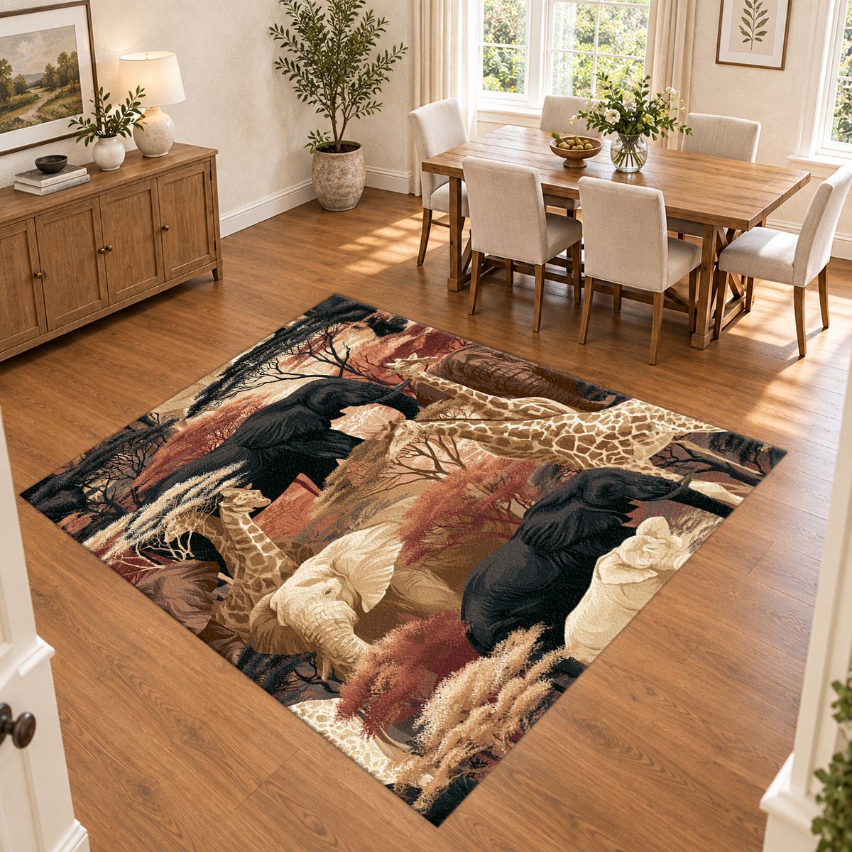 African Safari Wildlife Scene printed area rug