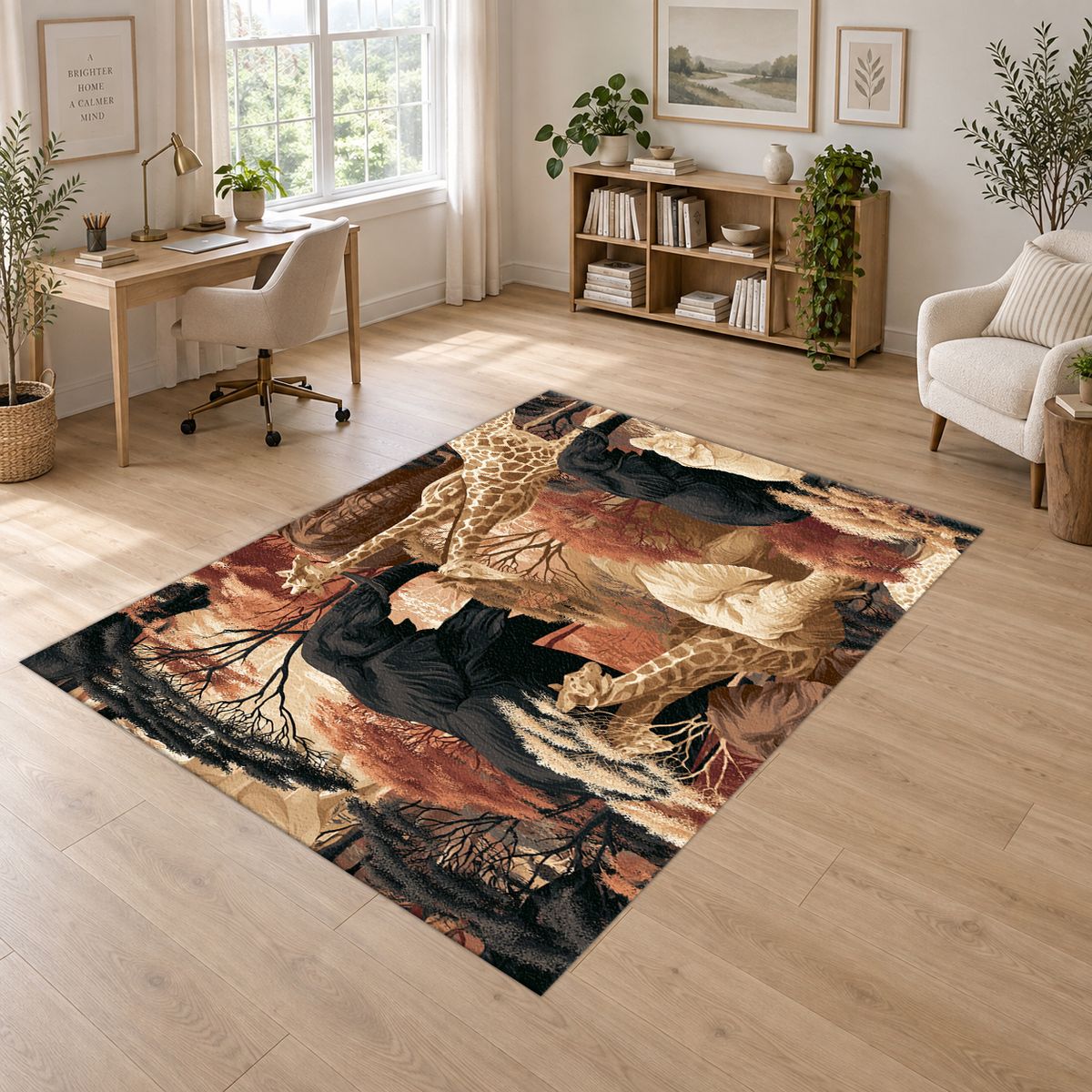 African Safari Wildlife Scene printed area rug