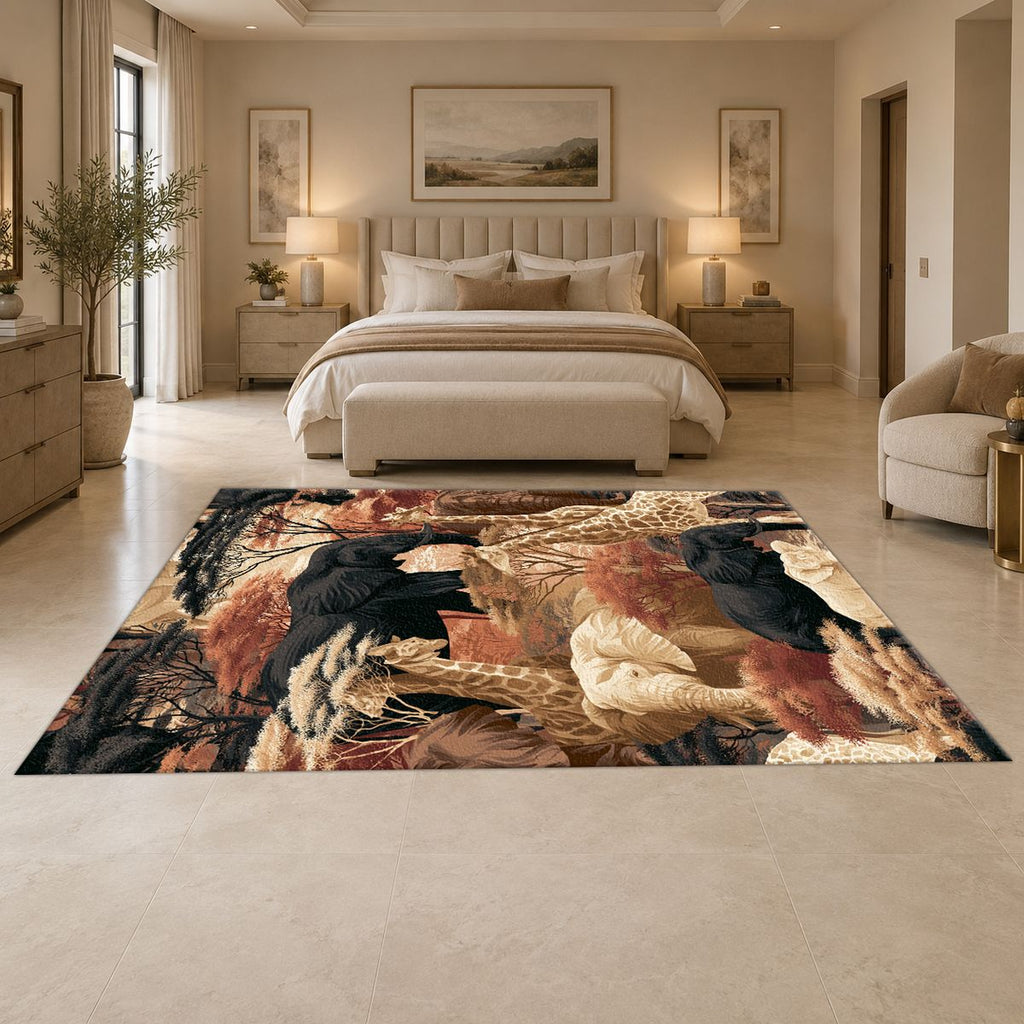 African Safari Wildlife Scene printed area rug