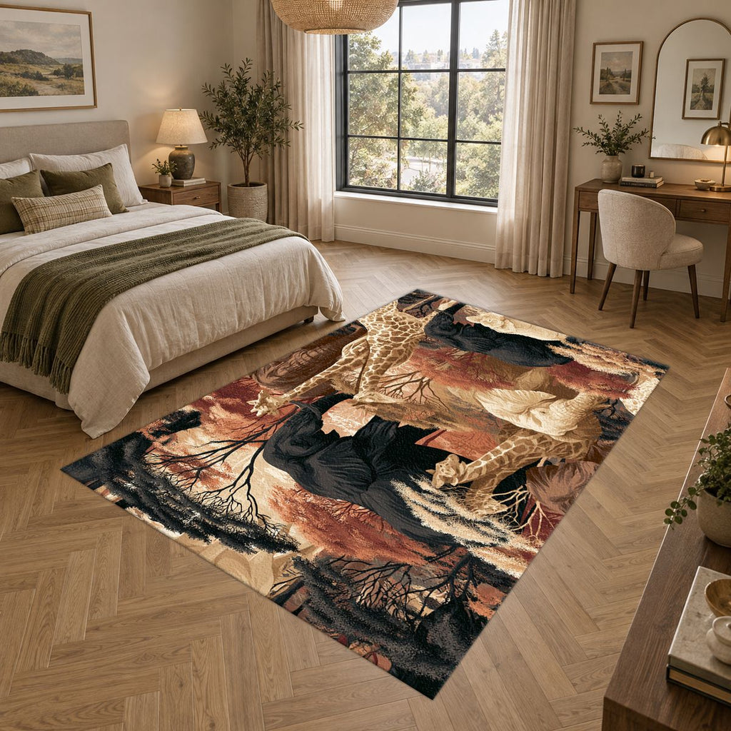 African Safari Wildlife Scene printed area rug