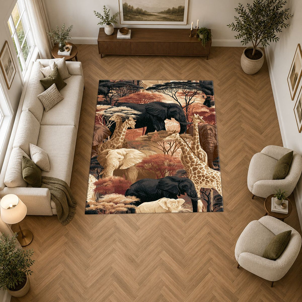 African Safari Wildlife Scene printed area rug
