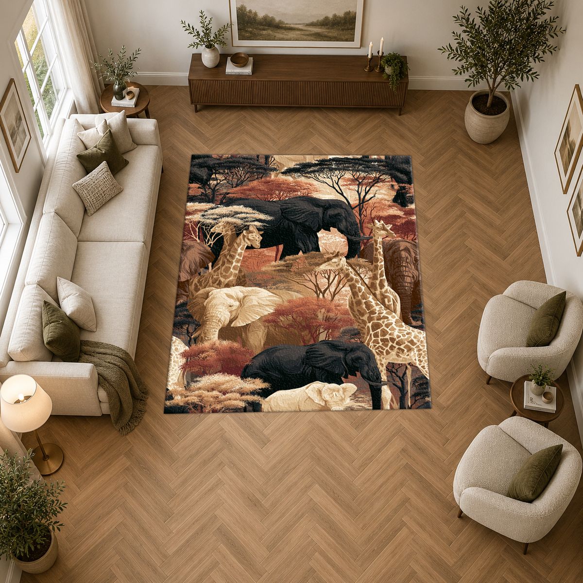 African Safari Wildlife Scene printed area rug
