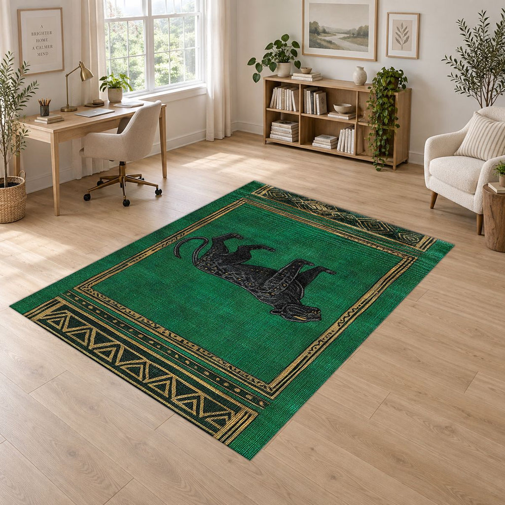 Emerald Black Panther Art Deco printed area rug