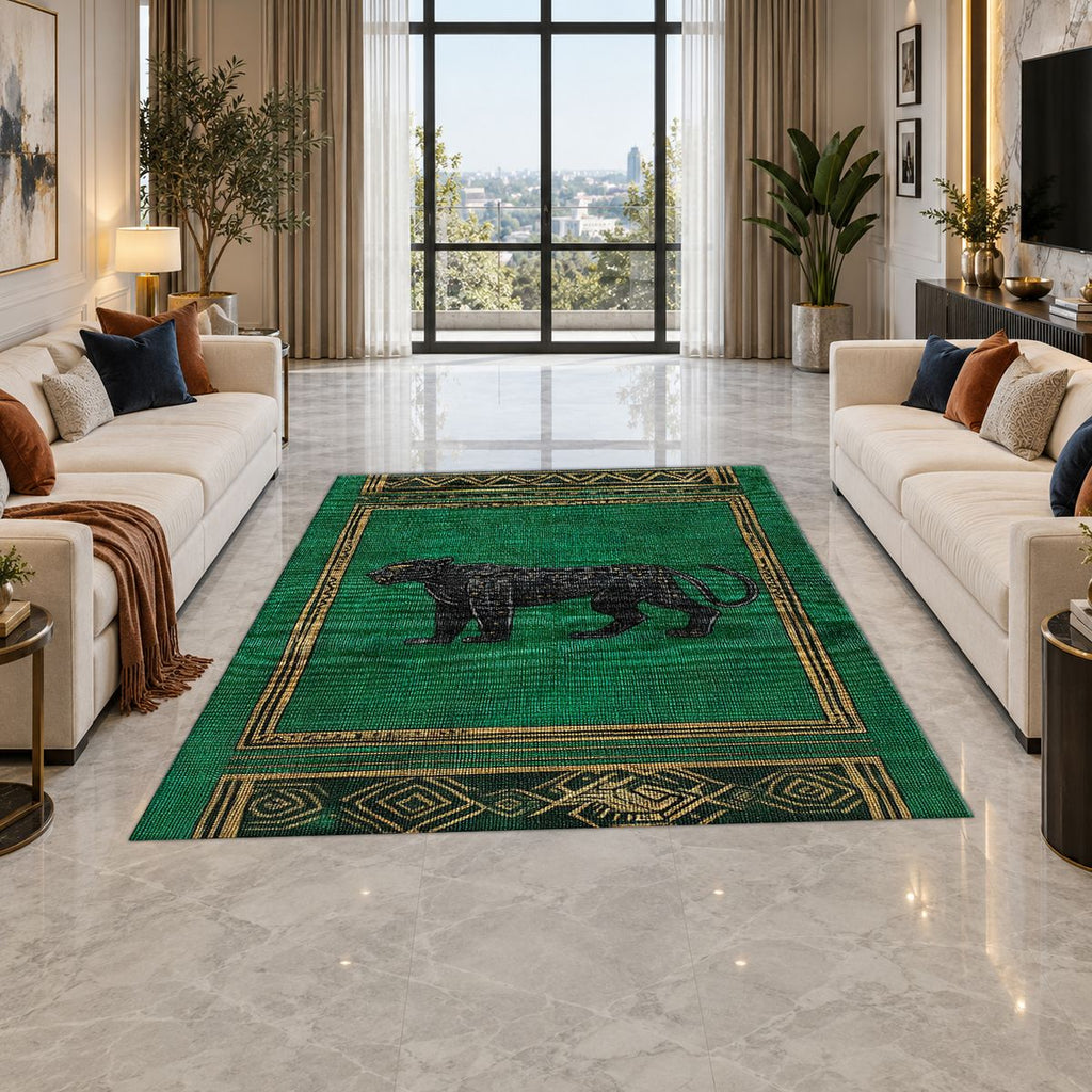 Emerald Black Panther Art Deco printed area rug