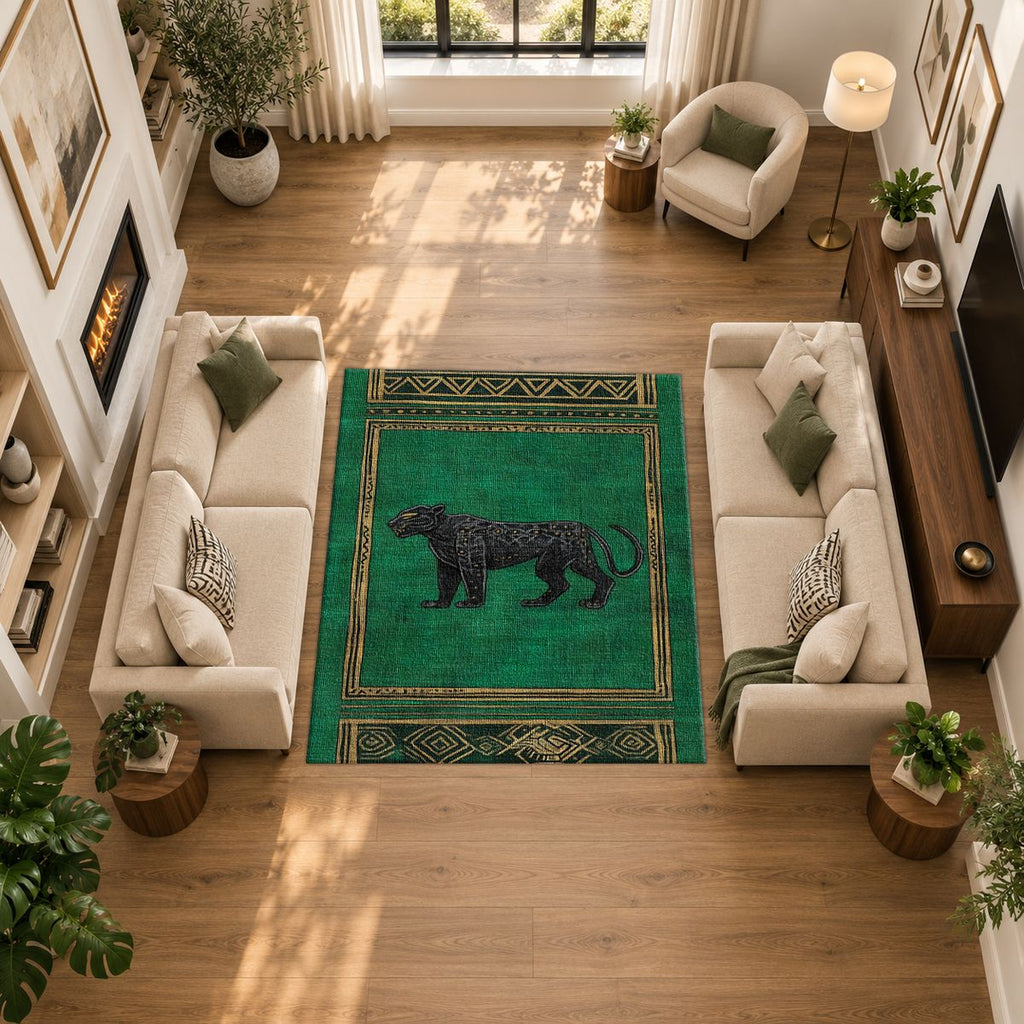 Emerald Black Panther Art Deco printed area rug