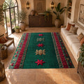 Green and Red Floral Embroidered Runner printed area rug