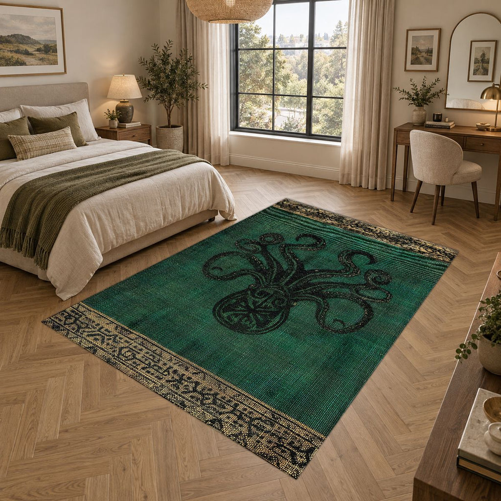 Emerald Octopus Vintage printed area rug