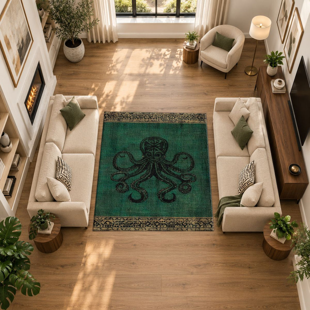 Emerald Octopus Vintage printed area rug