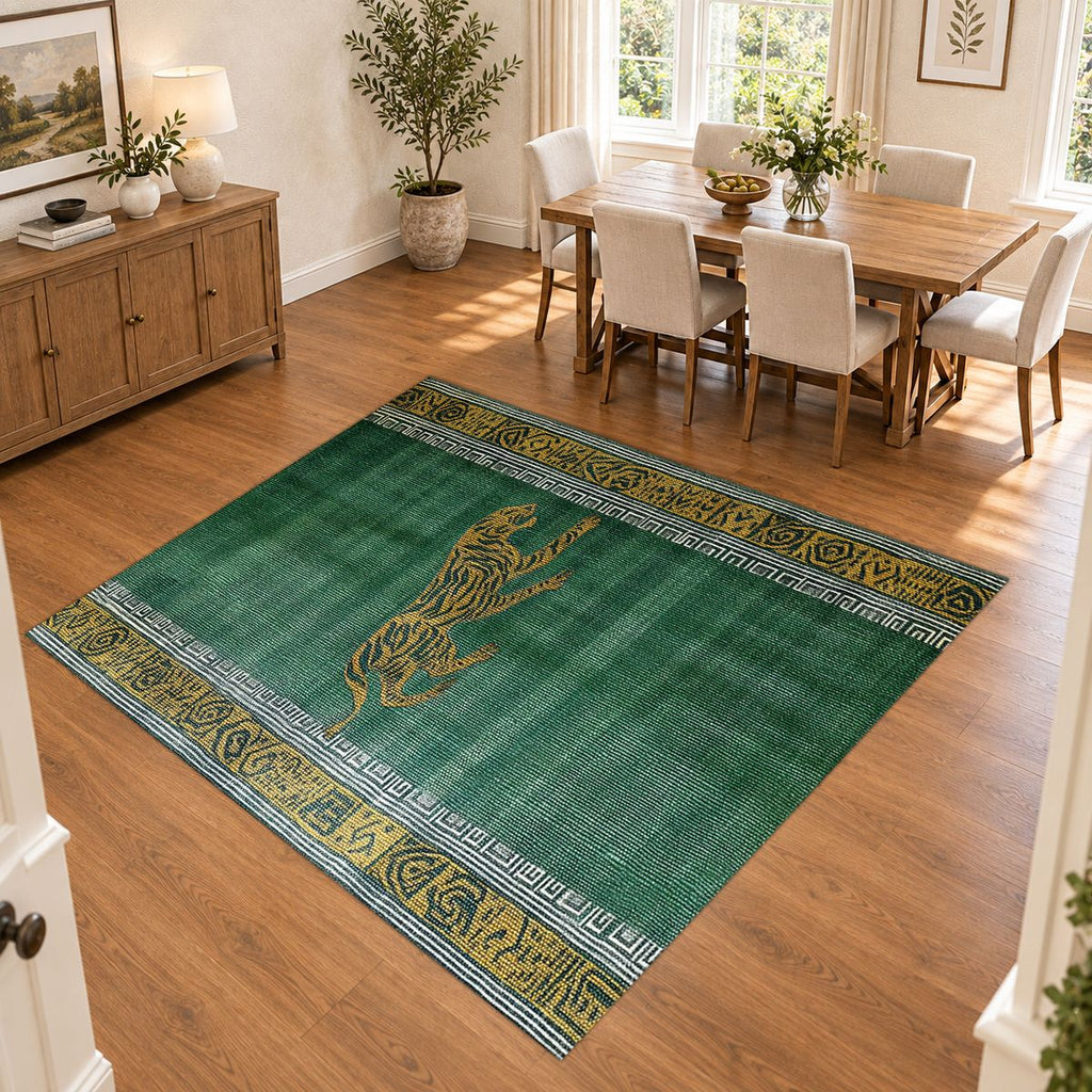 Green Running Cheetah Border printed area rug