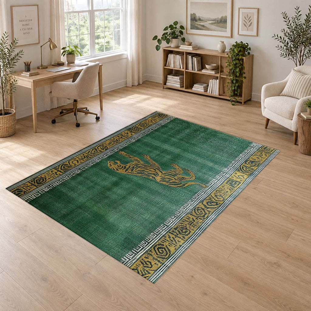 Green Running Cheetah Border printed area rug