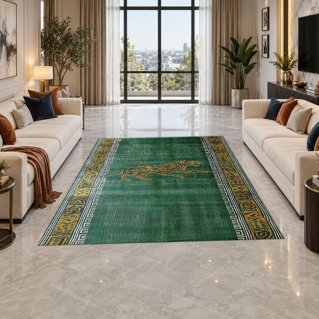 Green Running Cheetah Border printed area rug