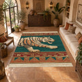 Green Walking Tiger Tribal Border printed area rug