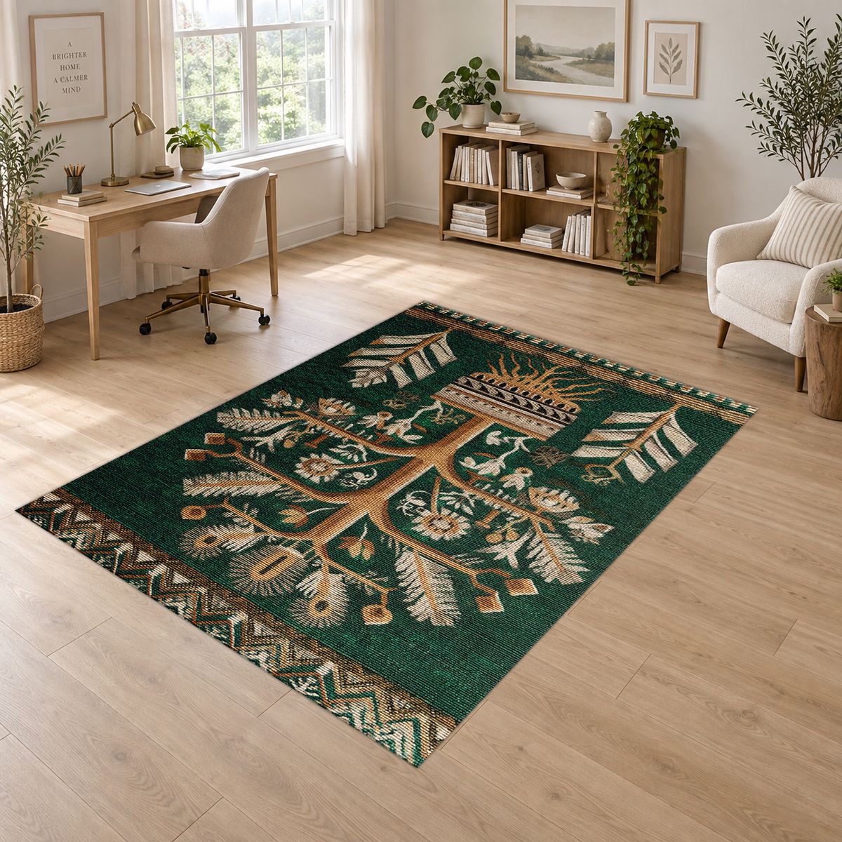 Teal Tree of Life Botanical printed area rug