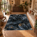 Dark Navy Feather Texture printed area rug