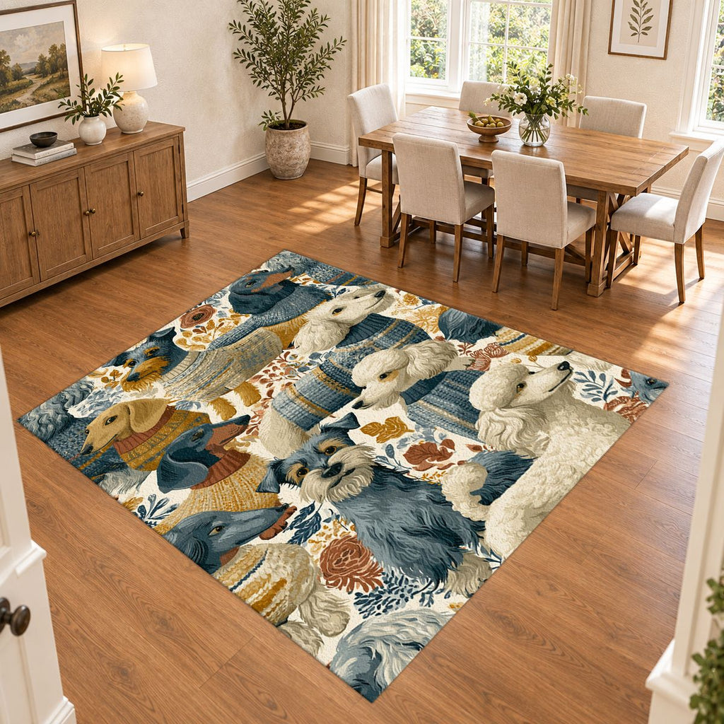 Cozy Dogs in Sweaters Pattern printed area rug