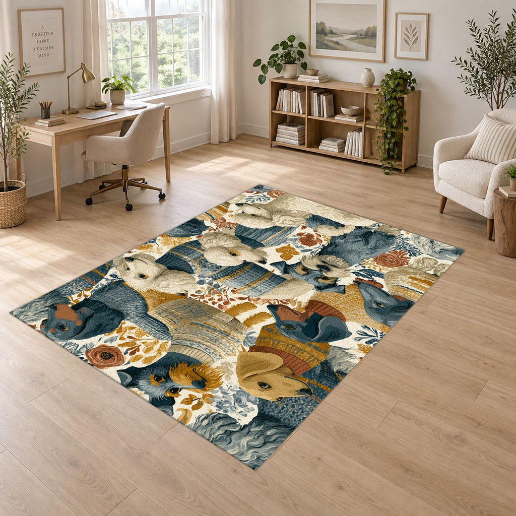 Cozy Dogs in Sweaters Pattern printed area rug