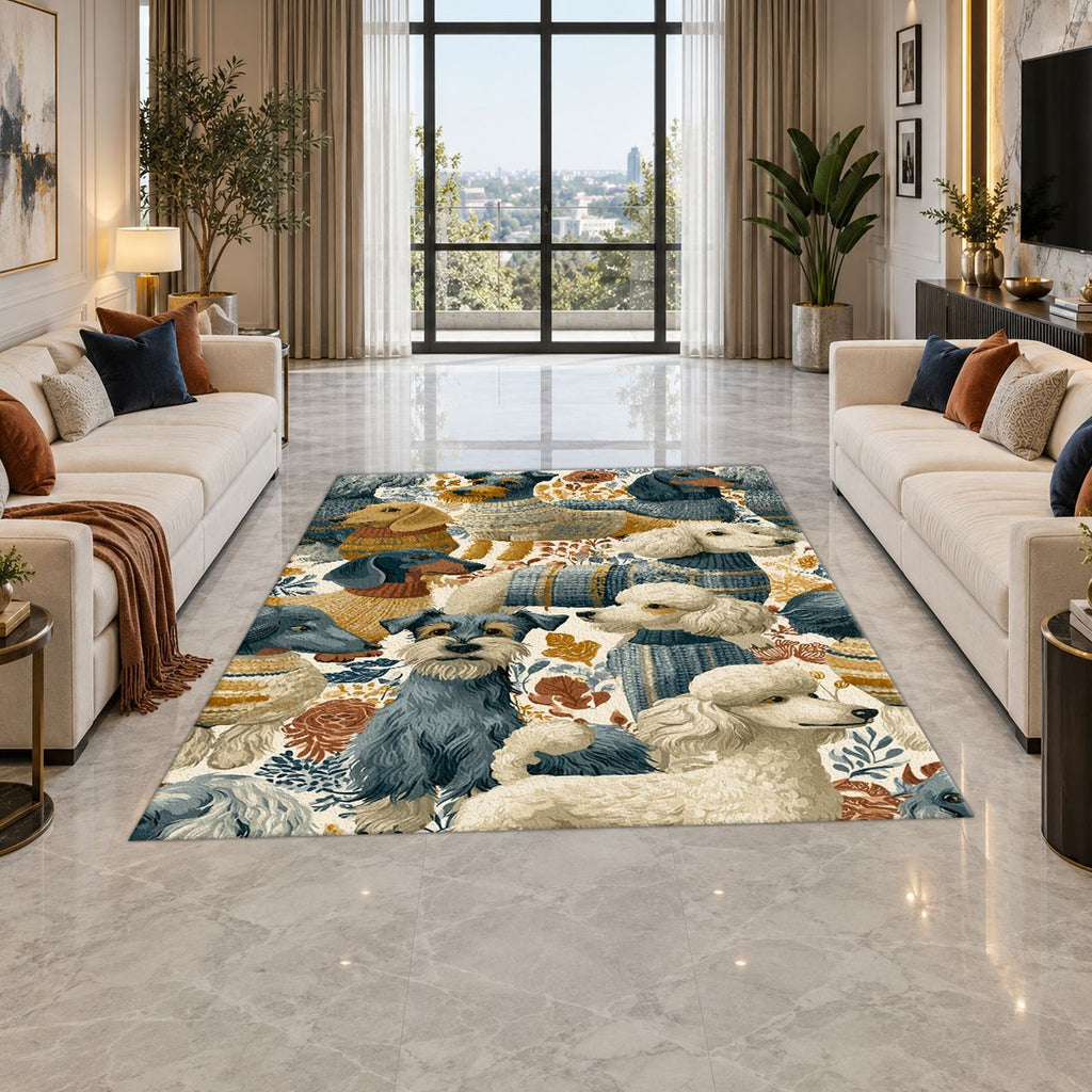 Cozy Dogs in Sweaters Pattern printed area rug