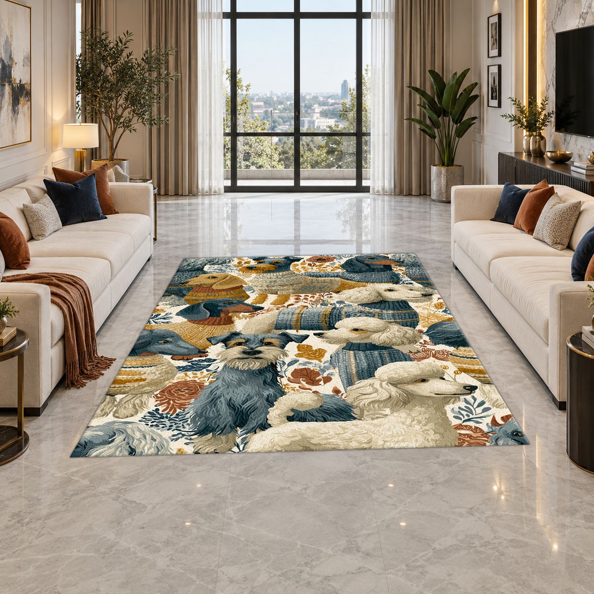 Cozy Dogs in Sweaters Pattern printed area rug