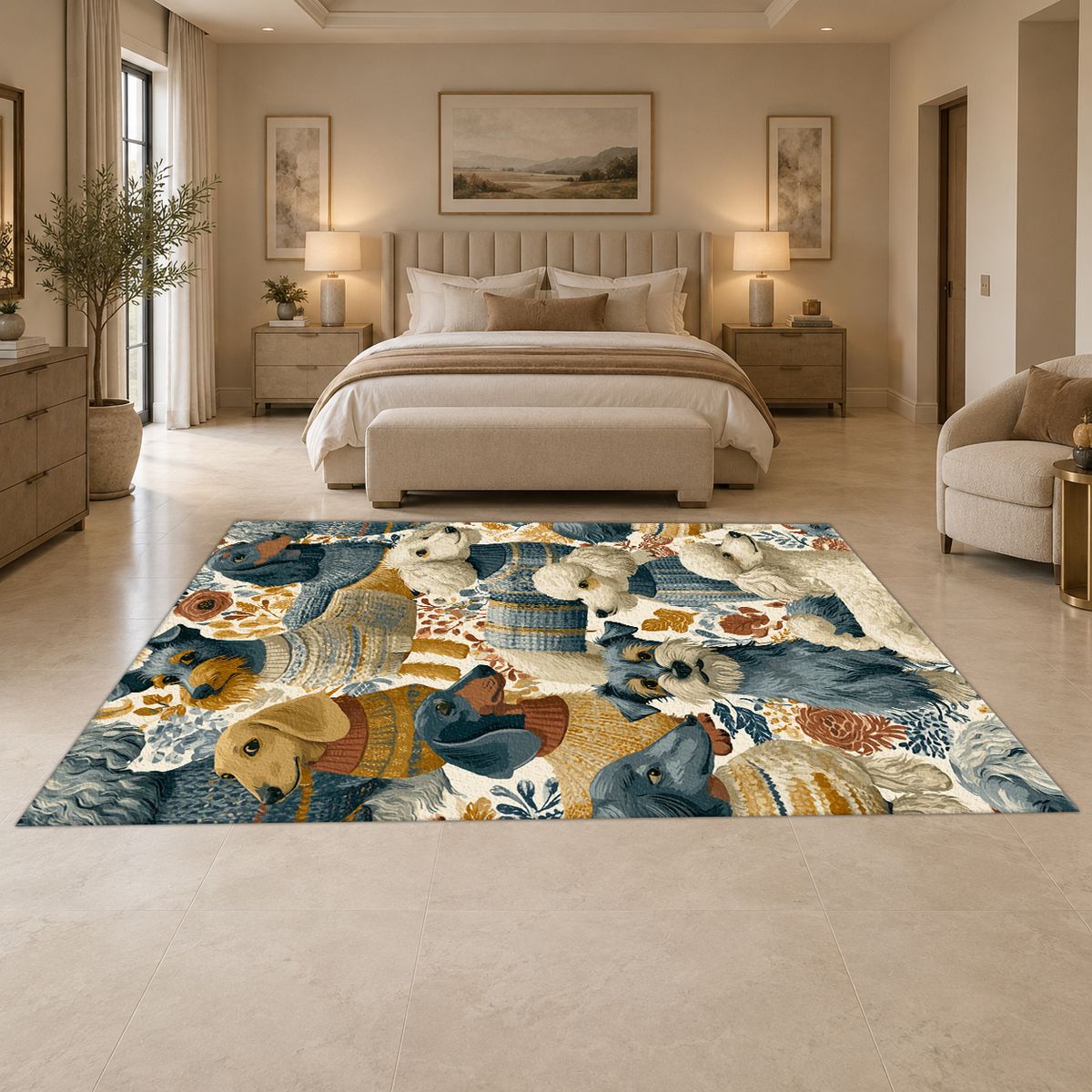 Cozy Dogs in Sweaters Pattern printed area rug